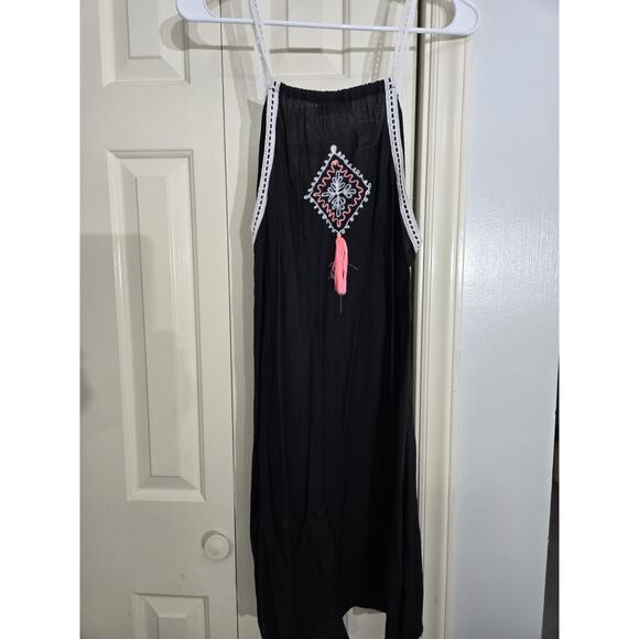 Boho Embroidered Black Mini Dress Sz M Grunge Fairy Beach Cover - Picture 3 of 8